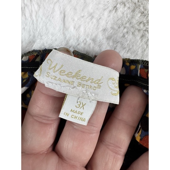 Suzanne Betro Weekend 3x Popover Top Boho Peasant Wide Slv Warm Tone Keyhole - Picture 12 of 13